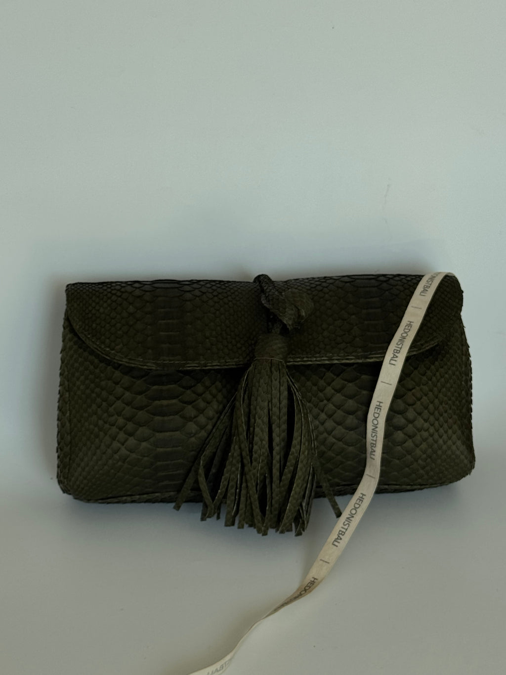 Genuine Python Skin Tassel Clutch Khaki