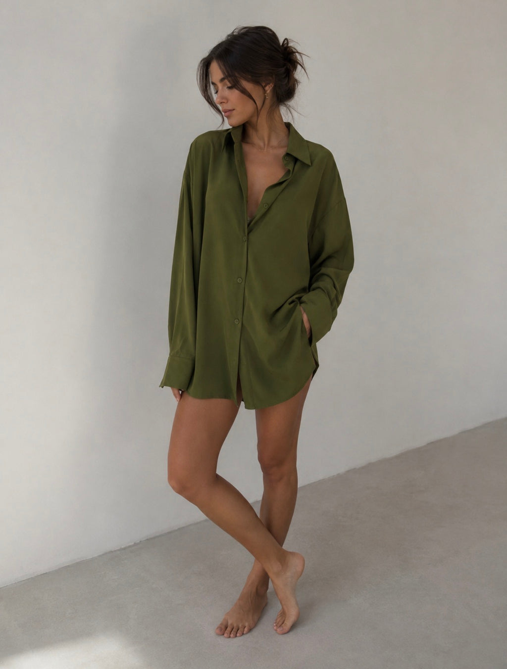 Oversized Khaki Linen Shirt MALDI