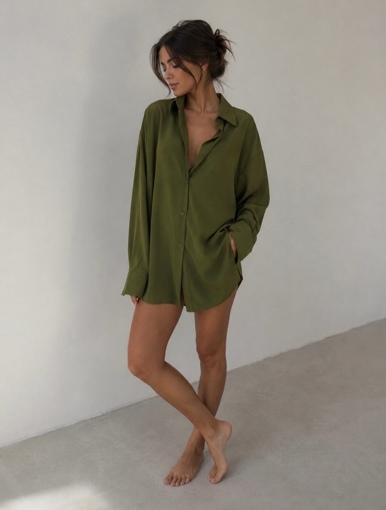 Oversized Khaki Linen Shirt MALDI