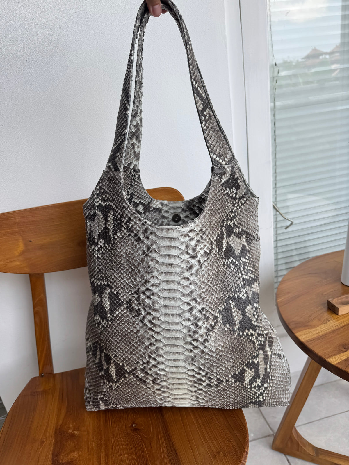 Gray python skin designer tote bag, handmade in Bali - photo 9