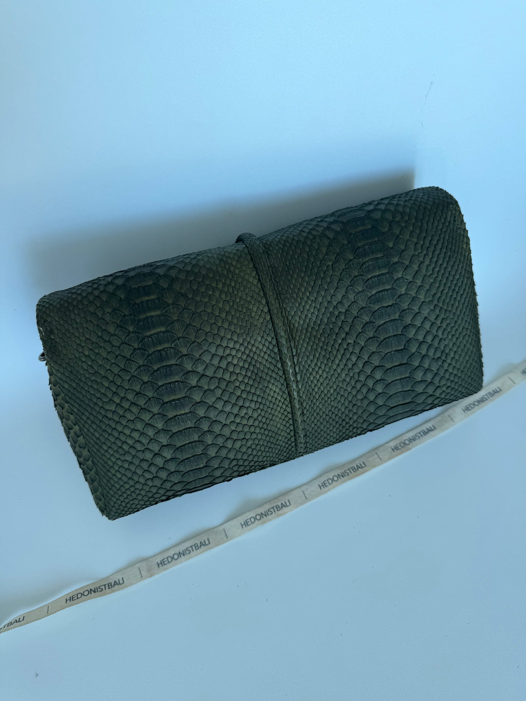 Genuine Python Skin Tassel Clutch Khaki
