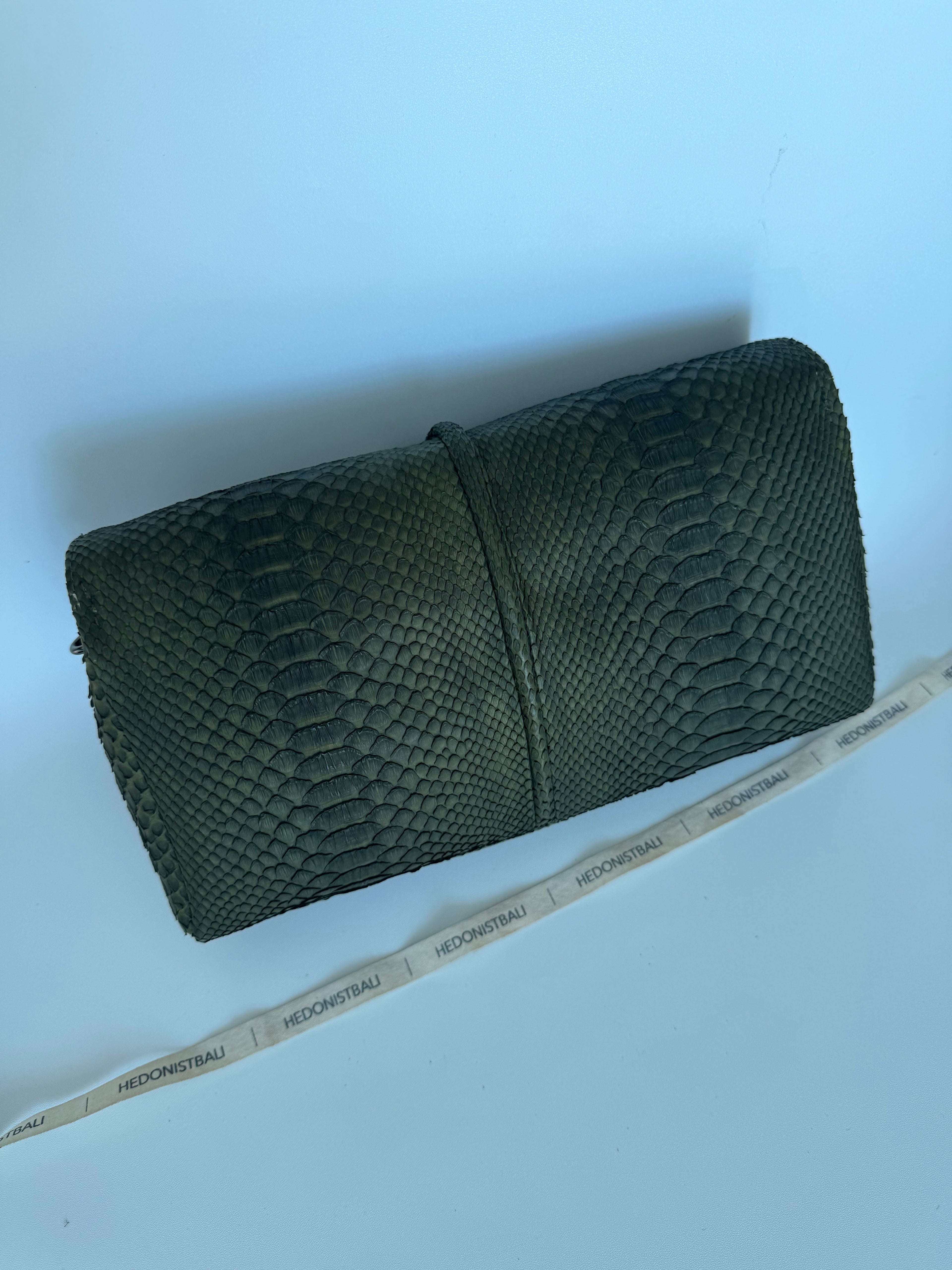 Genuine Python Skin Tassel Clutch Khaki