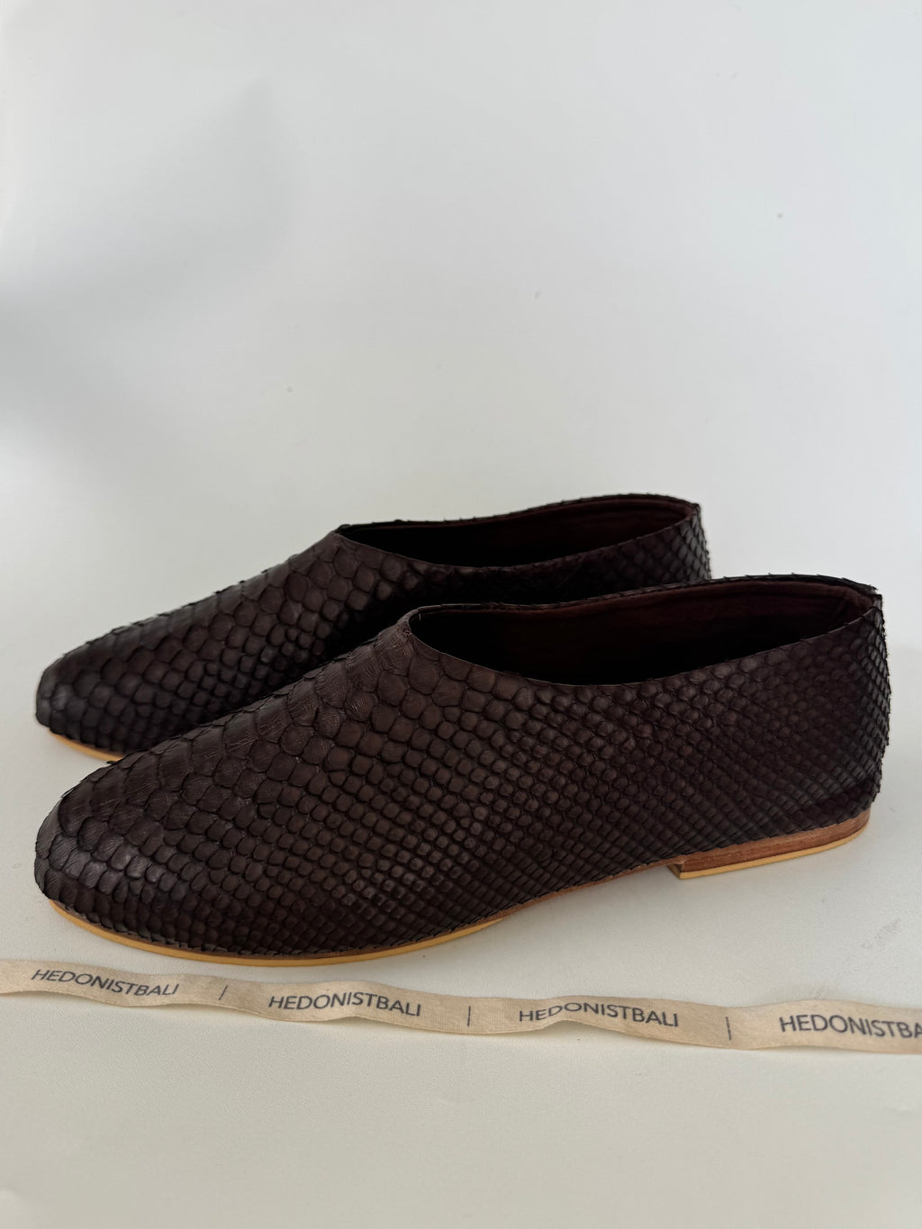Brown genuine python skin ballerina flats, custom made to your foot measurements - photo 5