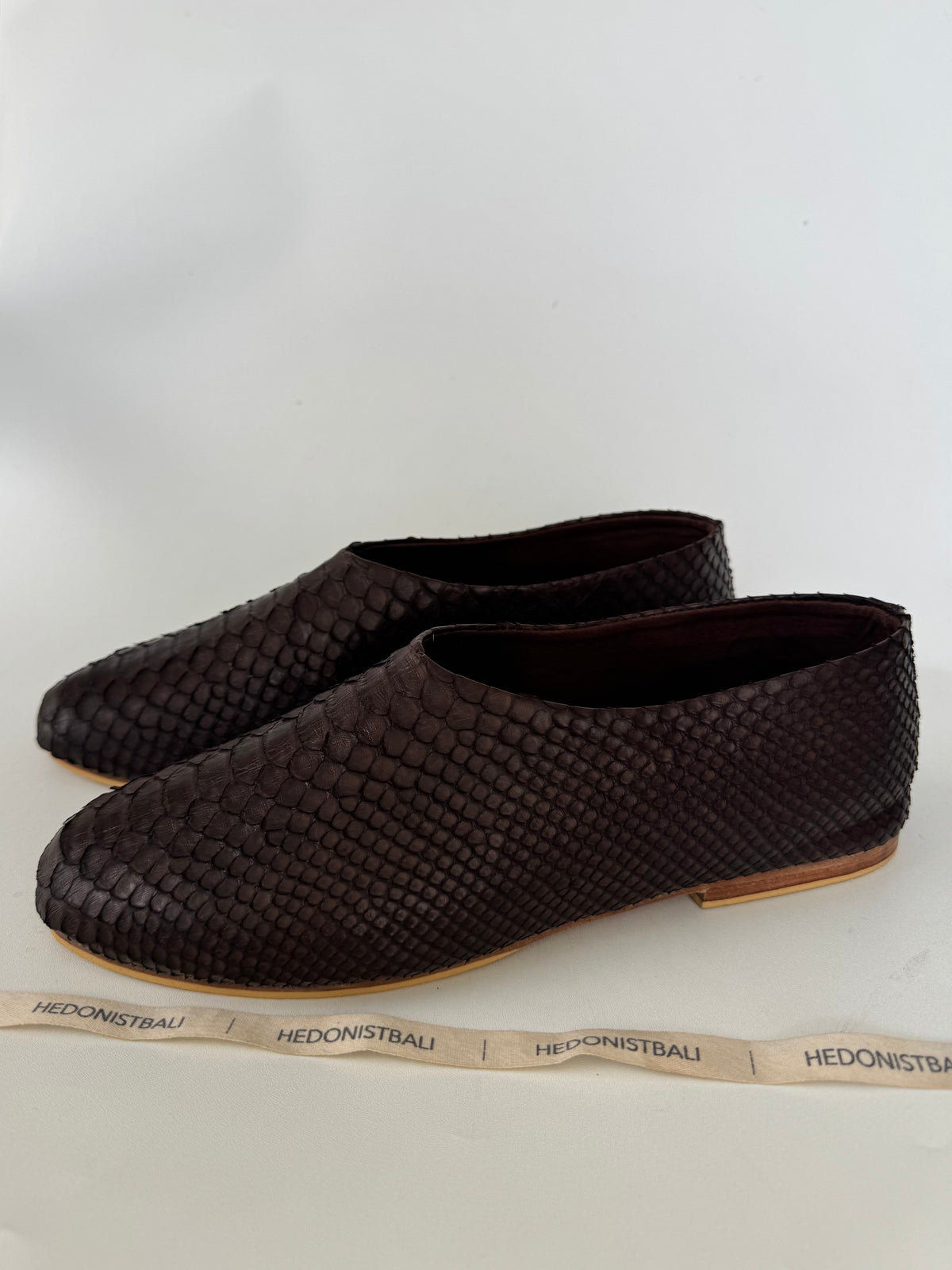 Brown genuine python skin ballerina flats, custom made to your foot measurements - photo 5