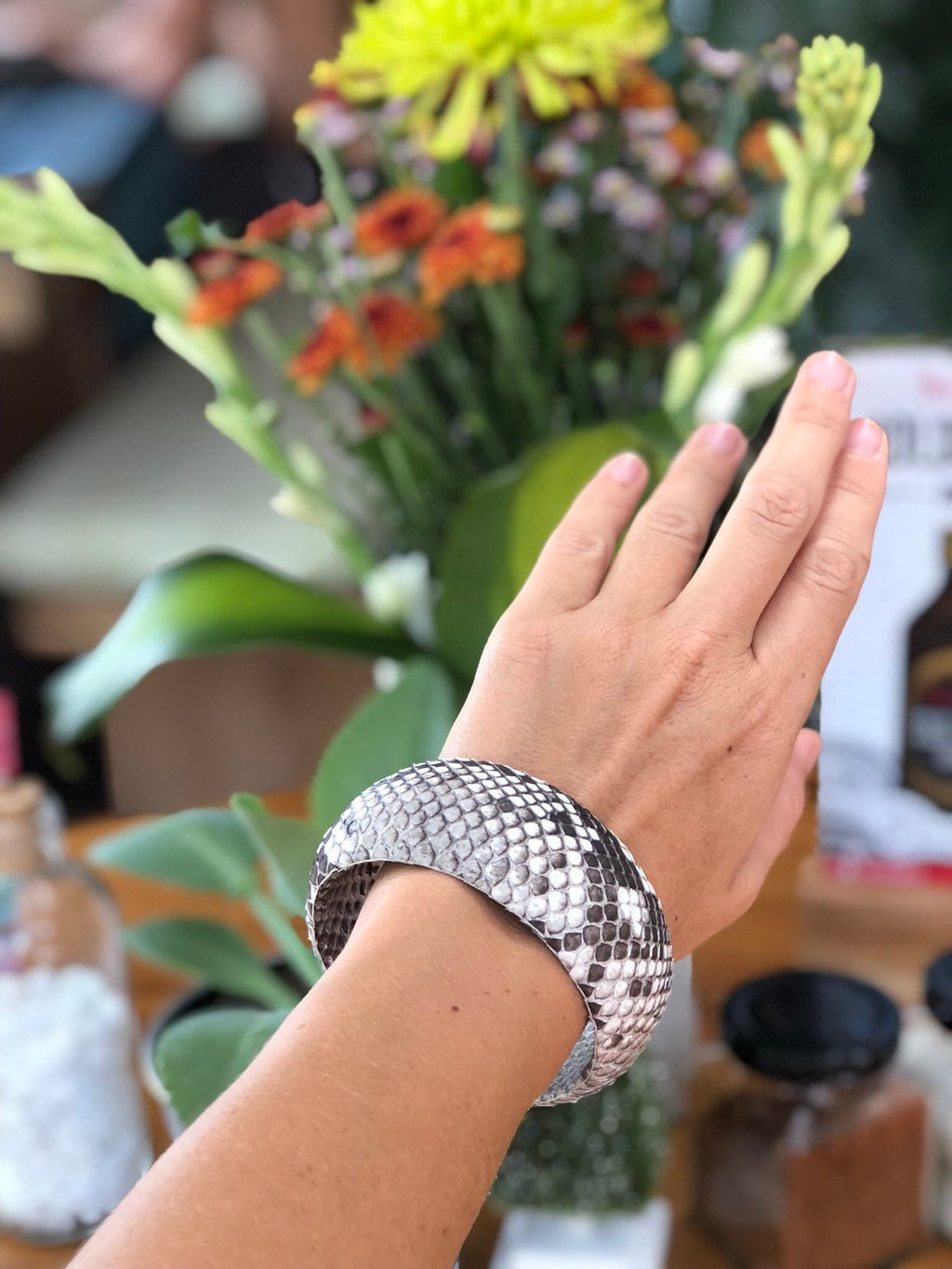 Python Skin Round Bracelet — Gray (Ready to Ship)