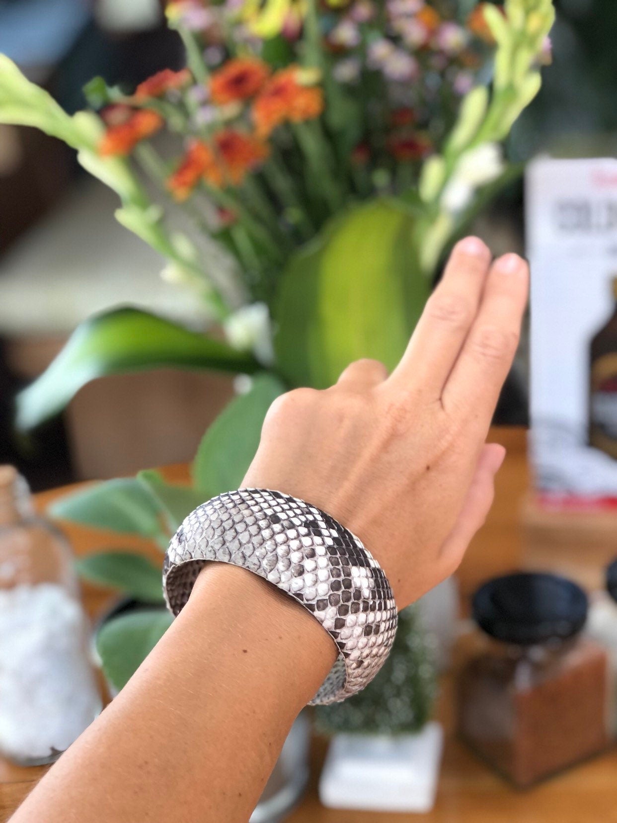 Python Skin Round Bracelet — Gray (Ready to Ship)