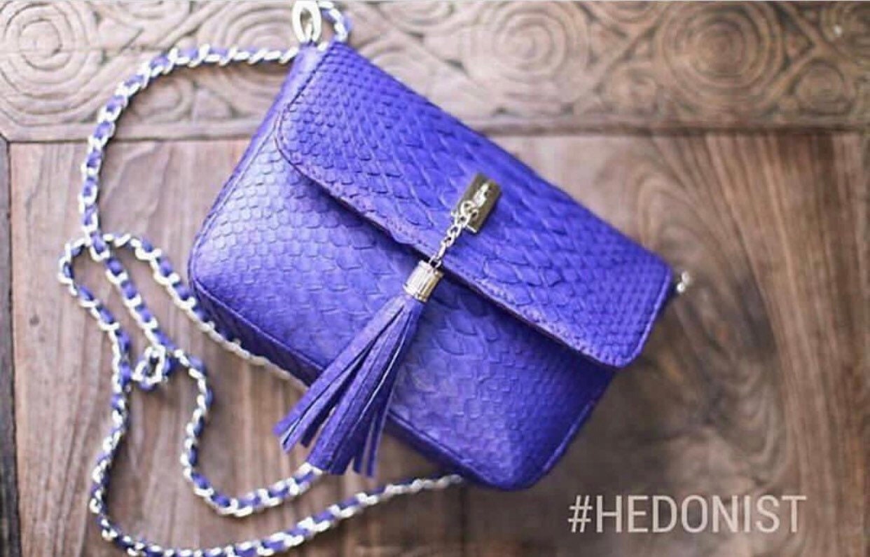 Genuine Python Skin Tassel Crossbody Bag — Violet