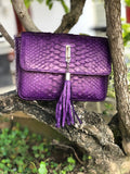 Genuine Python Skin Tassel Crossbody Bag — Violet