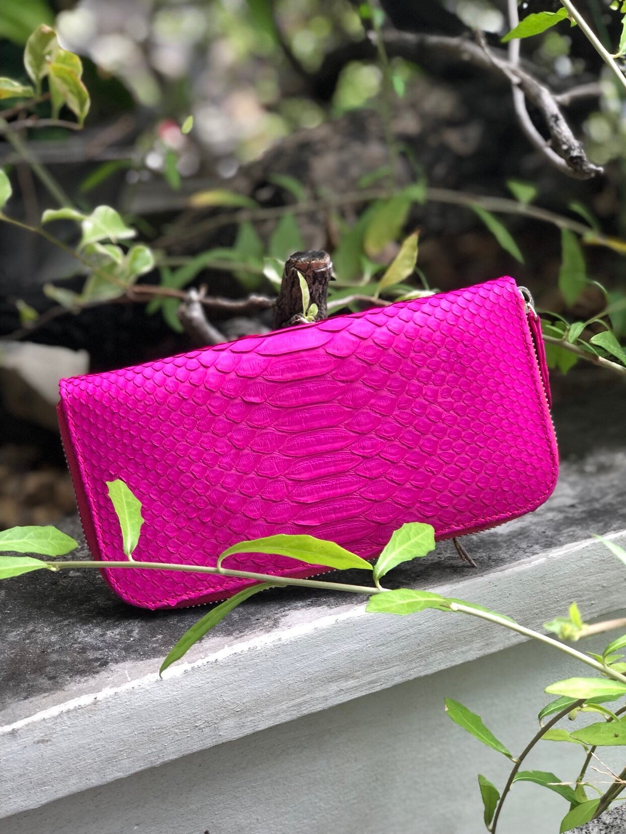 Genuine Python Skin Wallet — Fuchsia