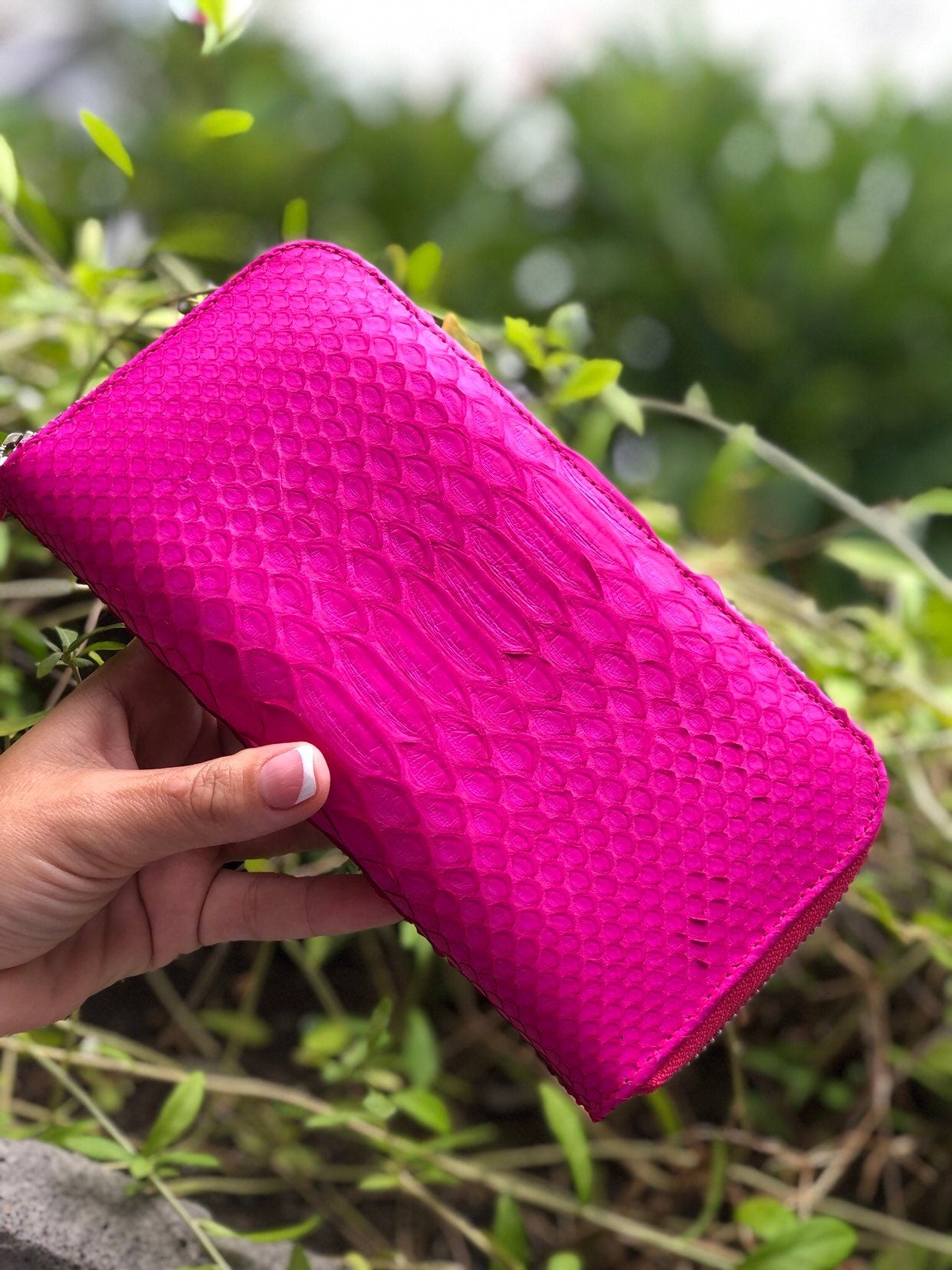 Genuine Python Skin Wallet — Fuchsia