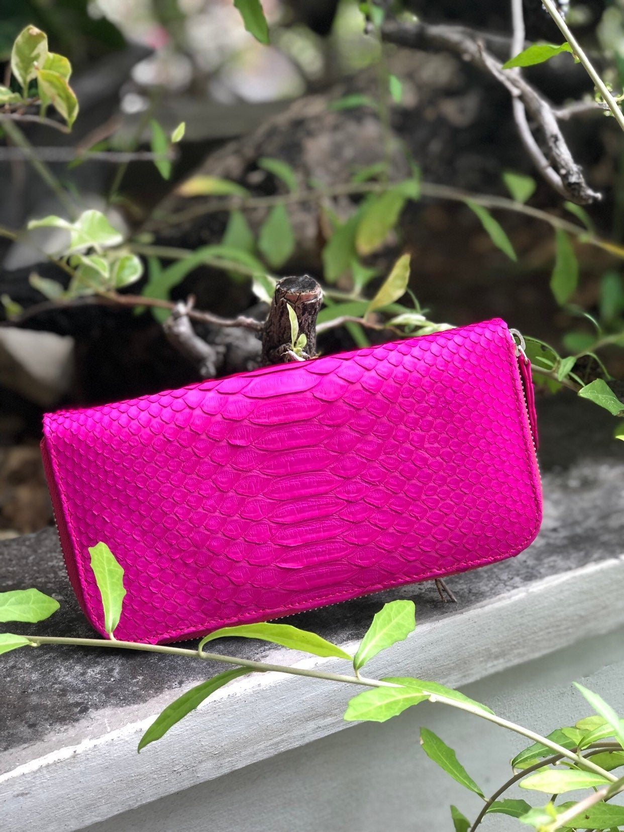 Genuine Python Skin Wallet — Fuchsia