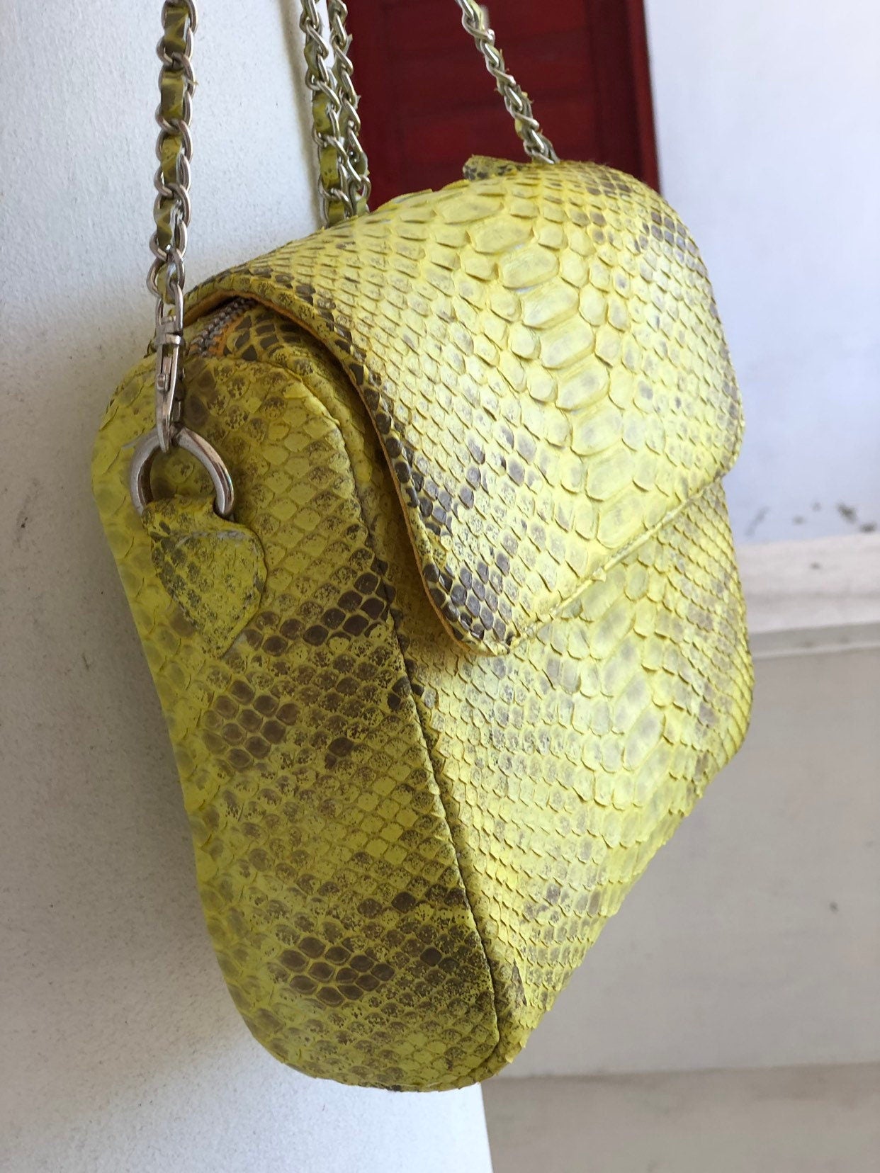 Genuine Python Skin Tassel Crossbody Bag — Yellow