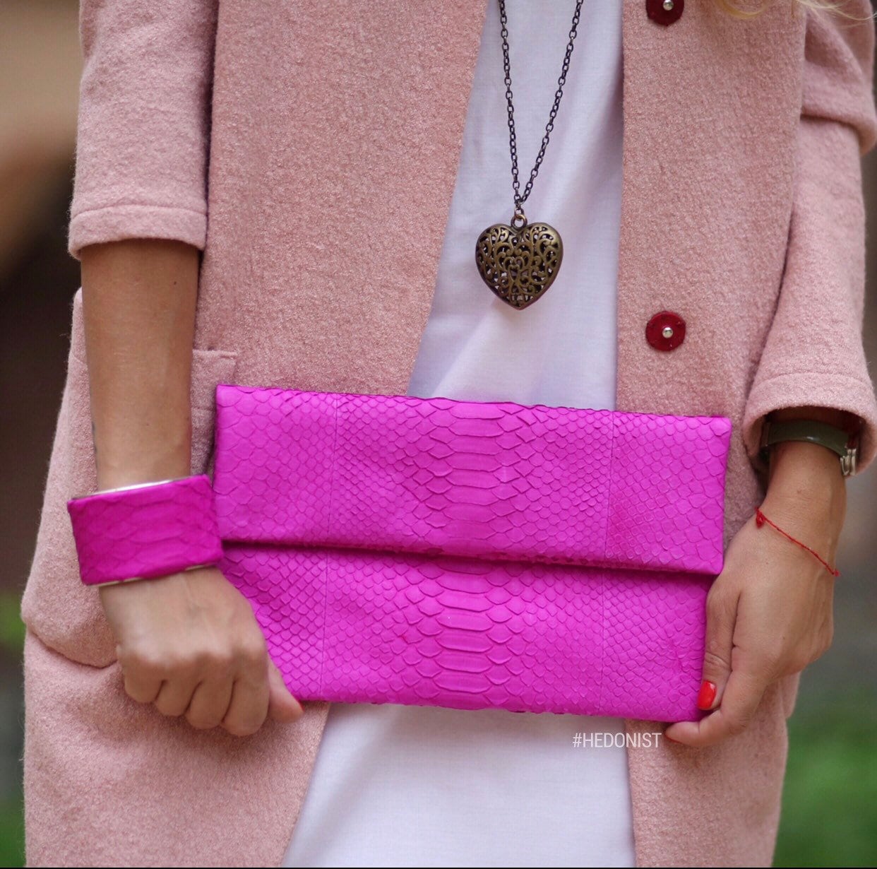 Genuine Python Skin Fuchsia Clutch