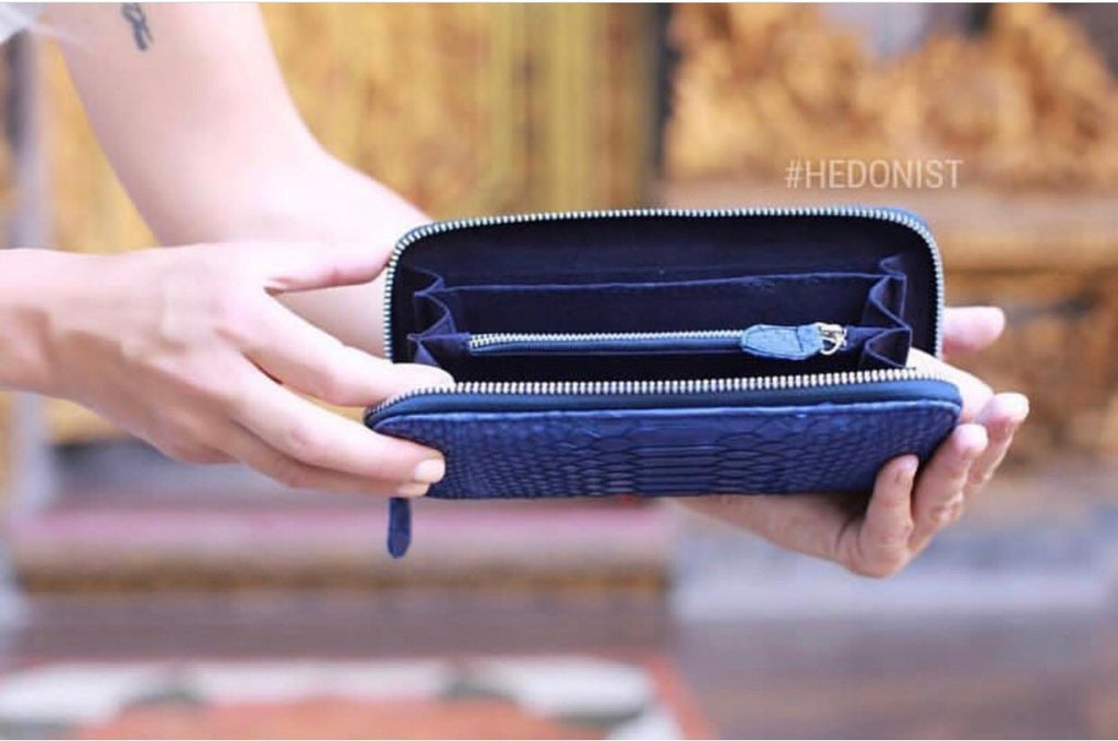 Genuine Python Skin Wallet — Blue