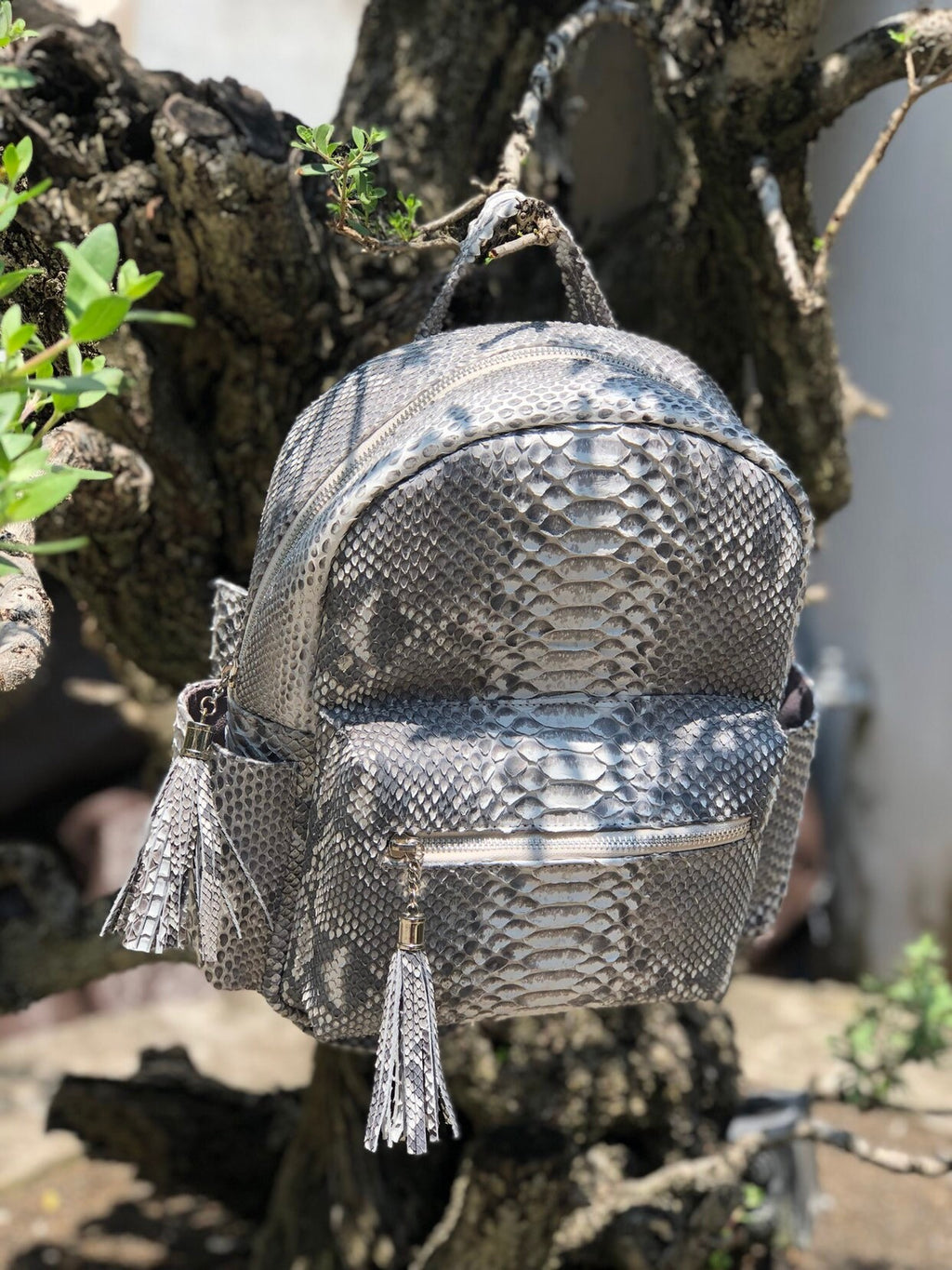 Genuine Python Skin Backpack — Grey