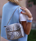 Genuine Python Skin Chain Tassel Crossbody Bag — Gray