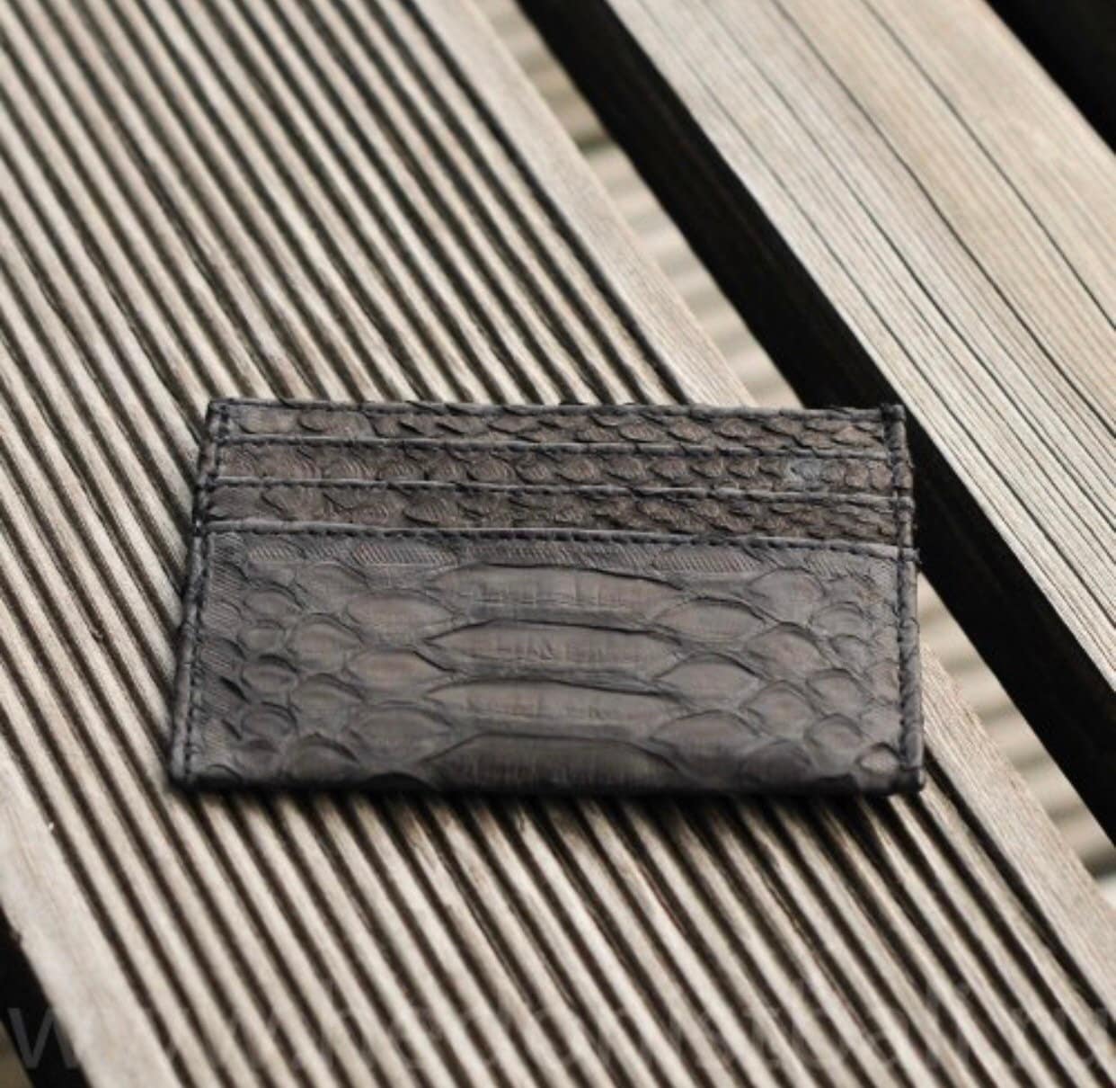 READY TO SHIP Genuine python skin creditcards holder/business cads holder black color unisex wallet small, gift idea , exotic leather craft