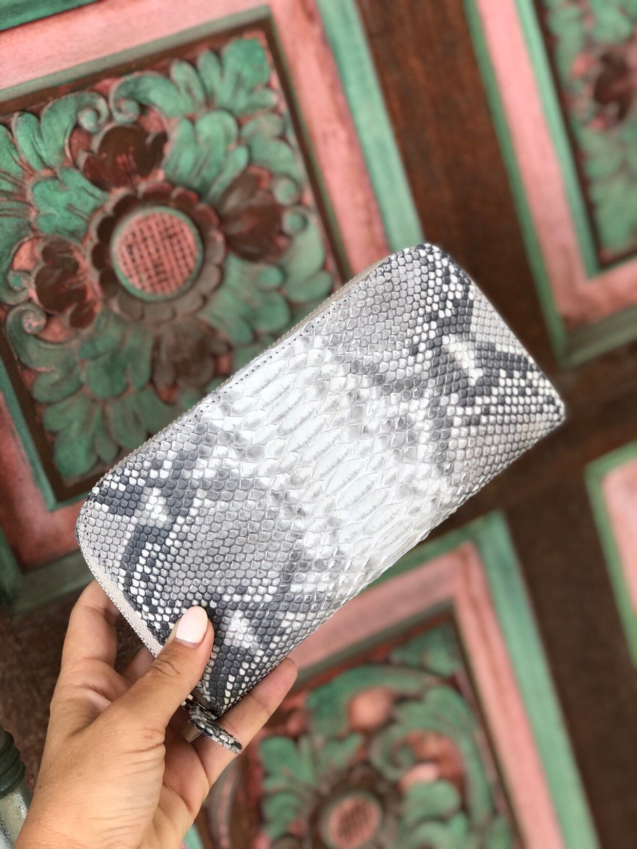 Genuine Python Skin Wallet Organizer — Gray