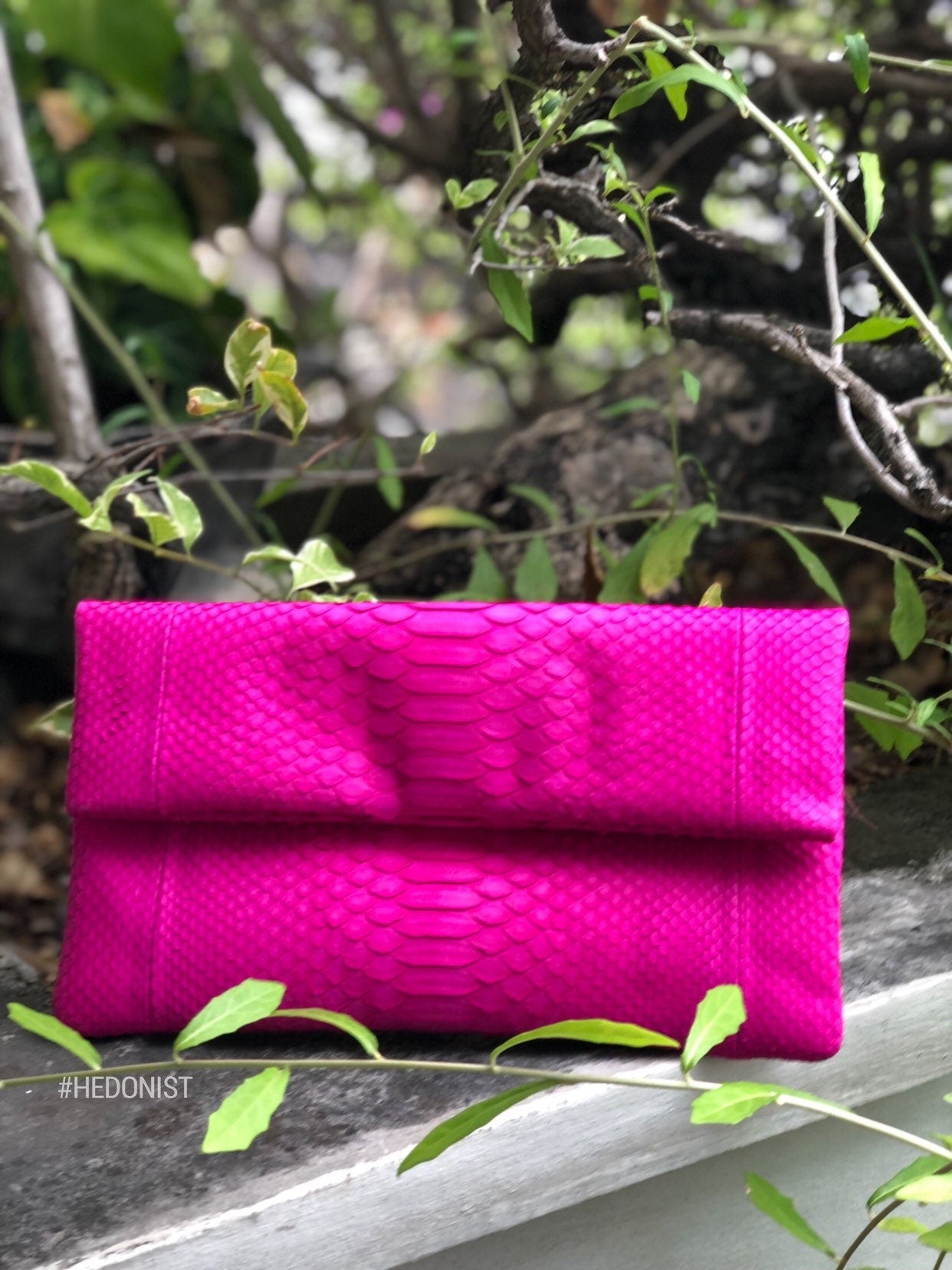 Genuine Python Skin Fuchsia Clutch
