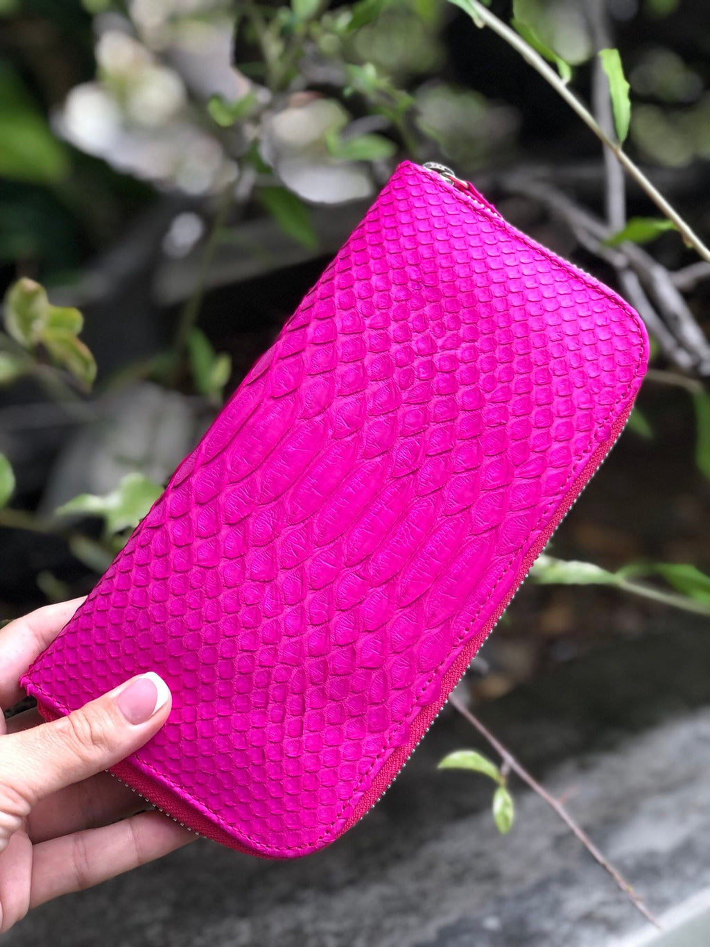 Genuine Python Skin Wallet — Fuchsia