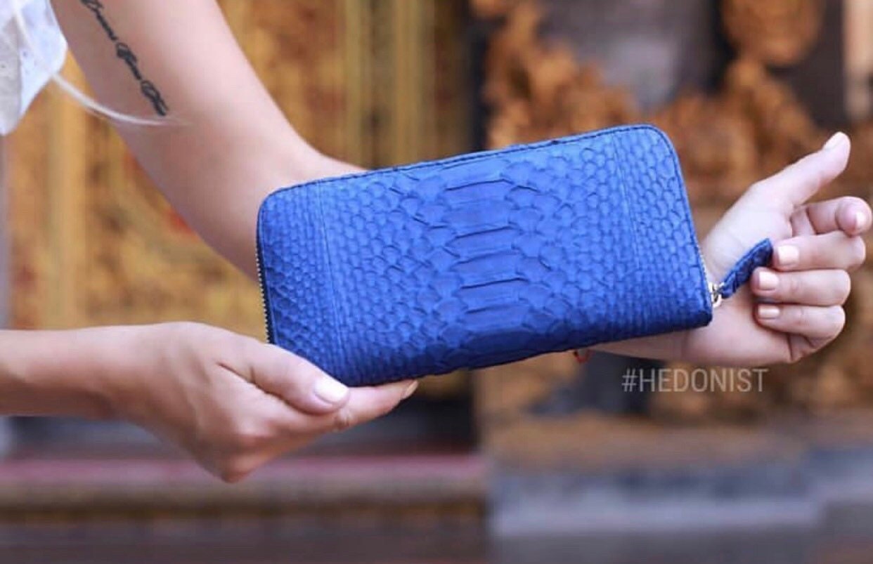 Genuine Python Skin Wallet — Blue