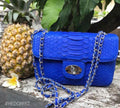 Royal Blue Crossbody Bag Genuine Python Skin | Adjustable Chain Classy Elegant Bright Blue Crossbody Small Lady Summer Bag | Python Purse