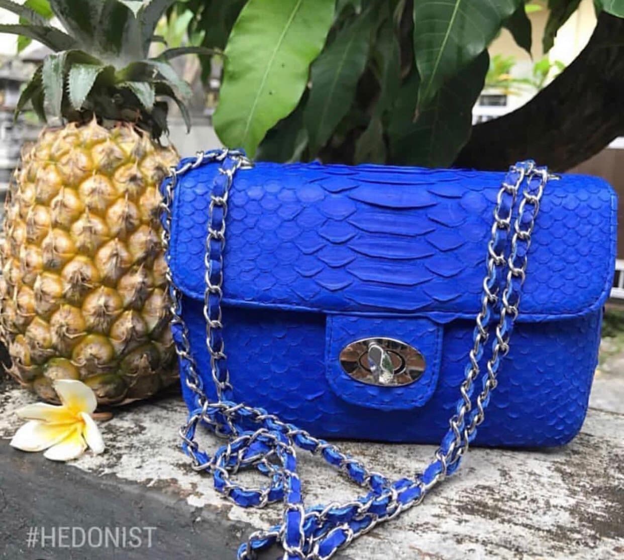 Royal Blue Crossbody Bag Genuine Python Skin