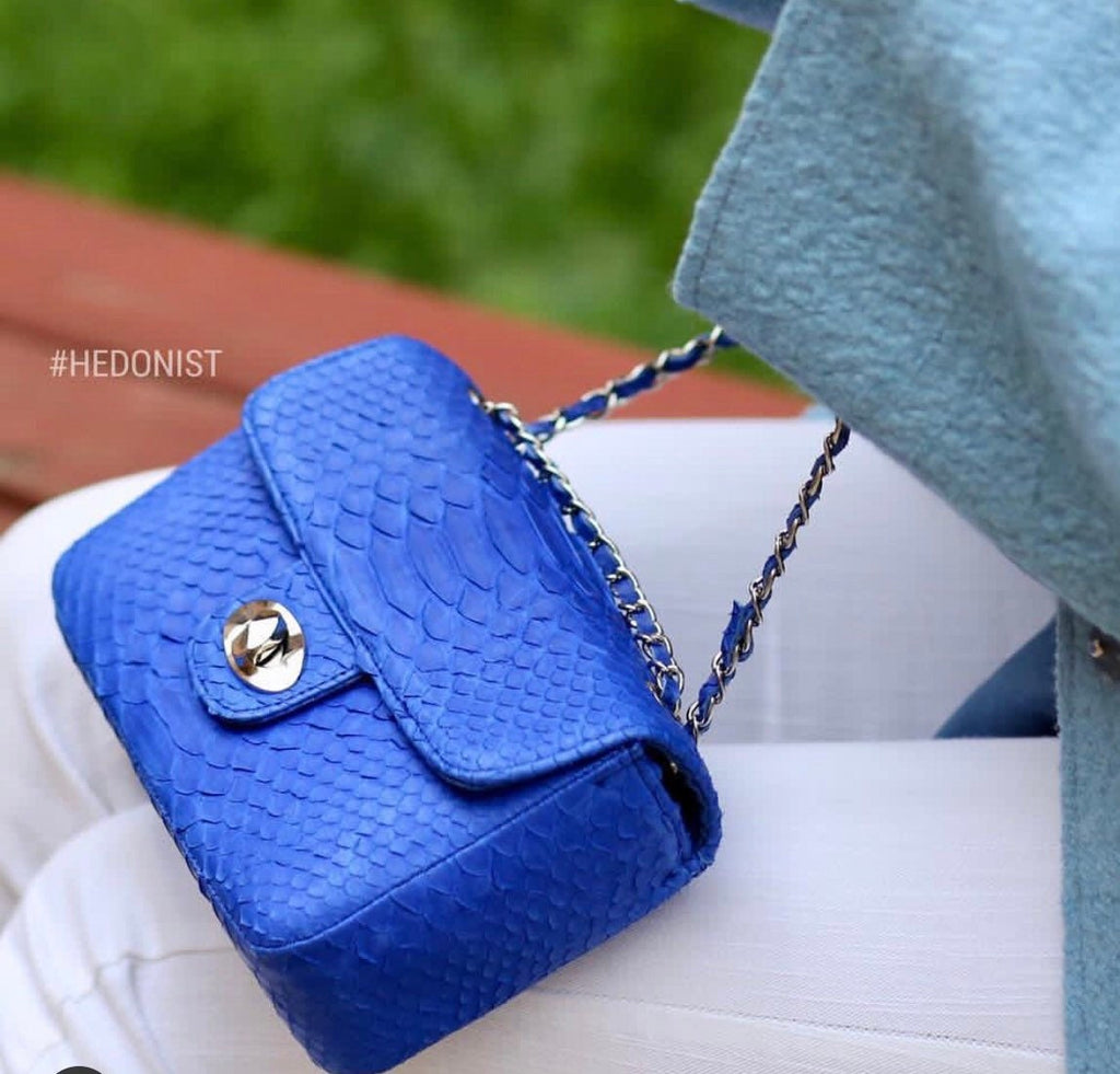 Royal Blue Crossbody Bag Genuine Python Skin