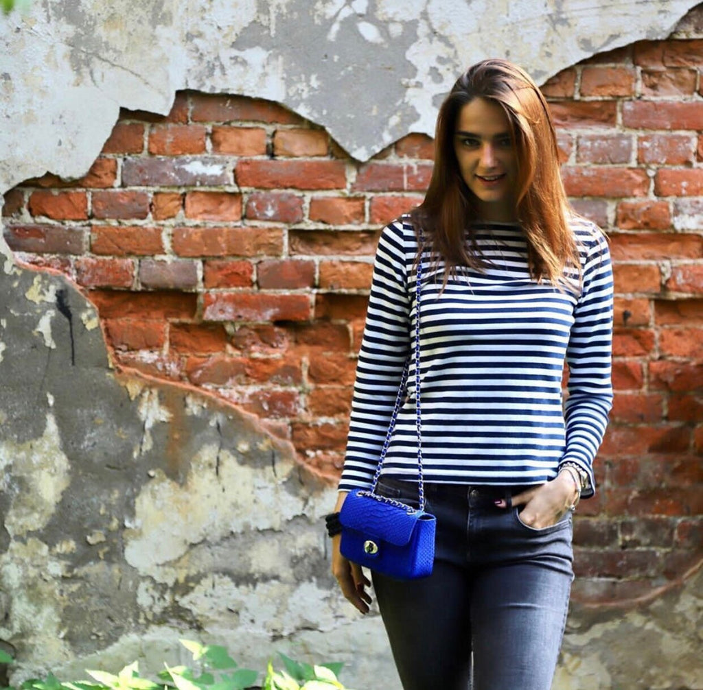 Royal Blue Crossbody Bag Genuine Python Skin