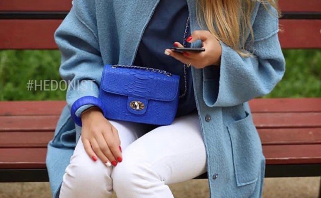 Royal Blue Crossbody Bag Genuine Python Skin