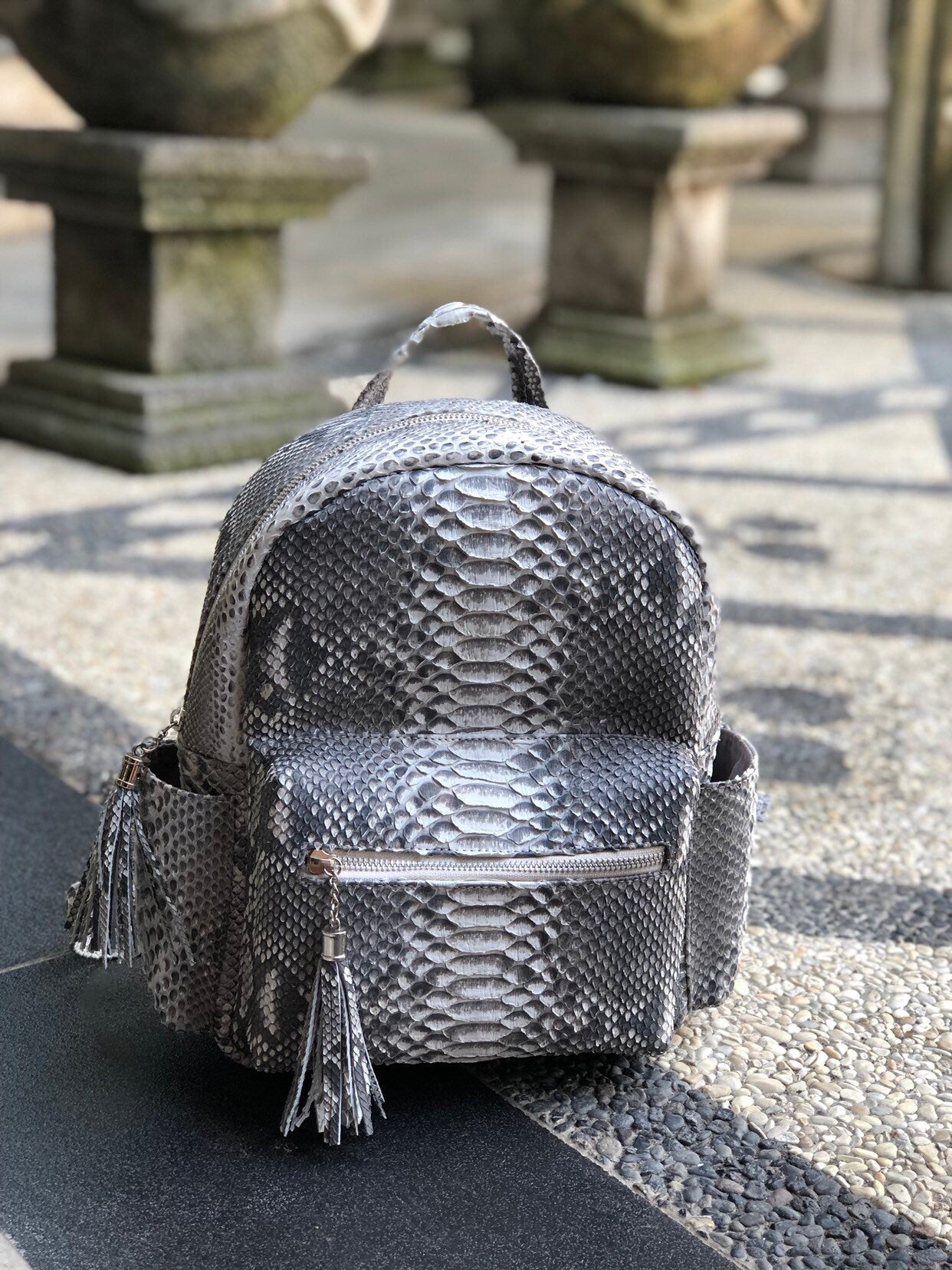 Genuine Python Skin Backpack — Grey