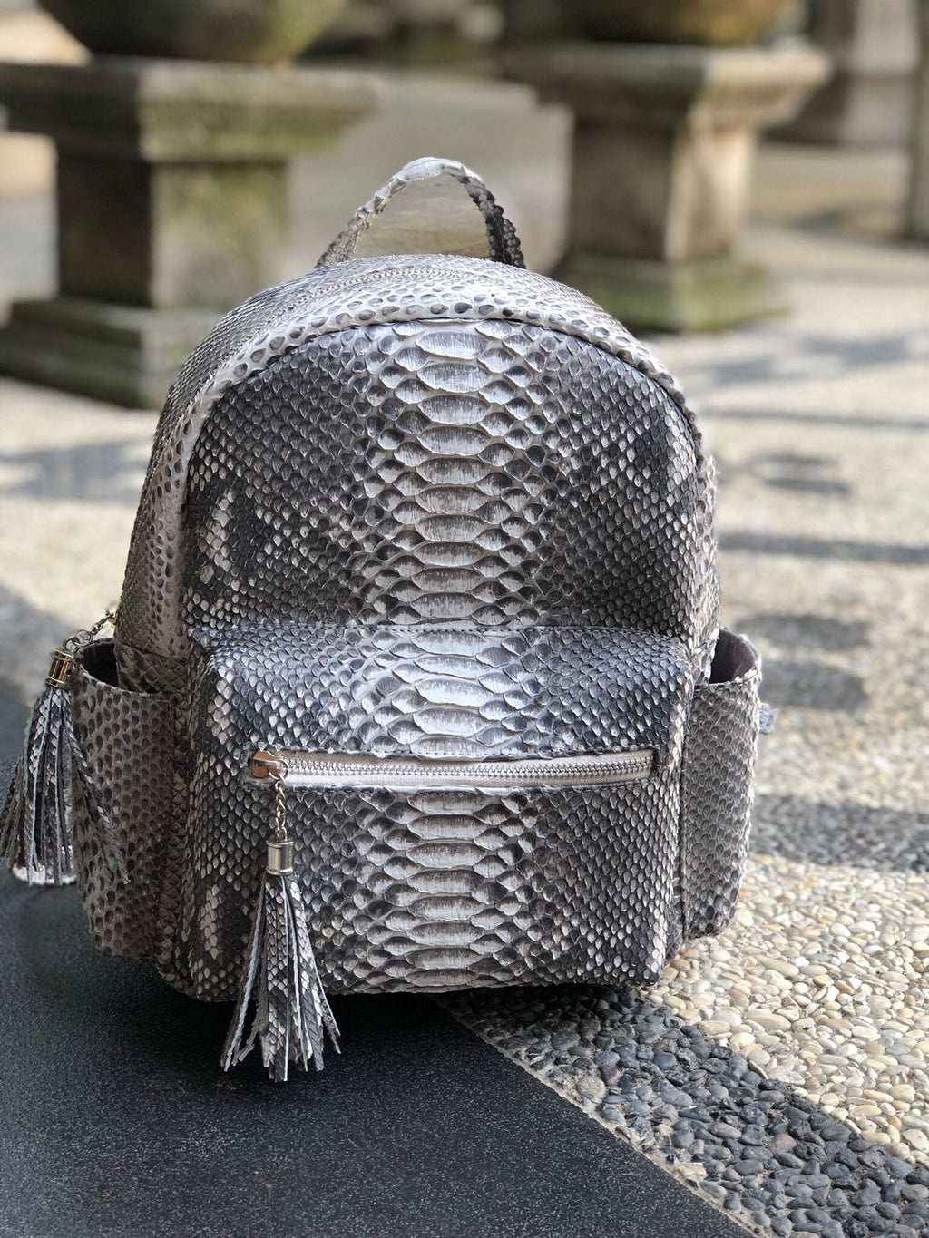 Genuine Python Skin Backpack — Grey