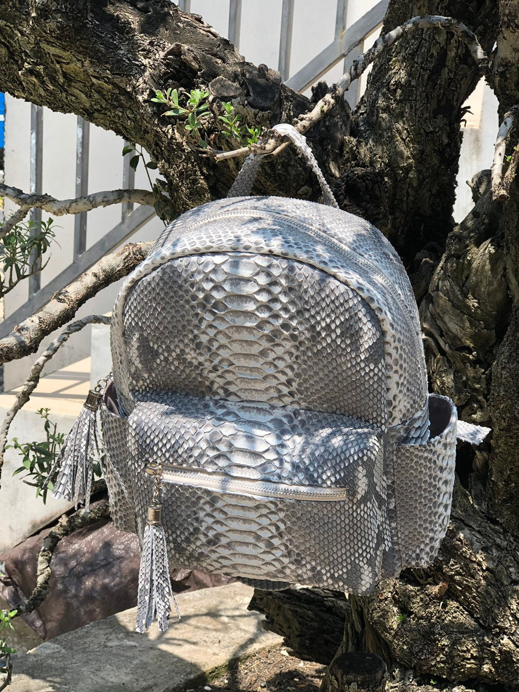 Genuine Python Skin Backpack — Grey