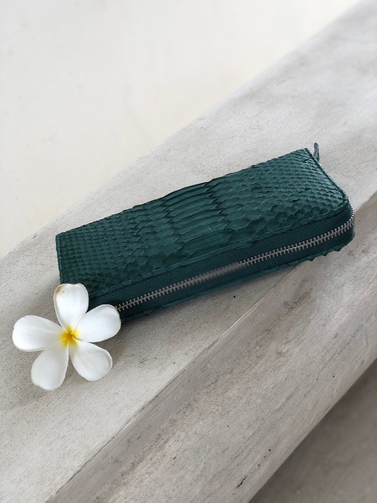 Genuine Python Skin Wallet — Dark Green