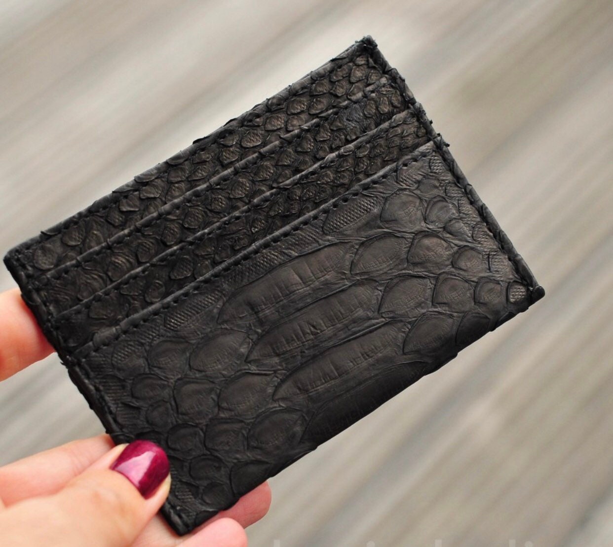 READY TO SHIP Genuine python skin creditcards holder/business cads holder black color unisex wallet small, gift idea , exotic leather craft