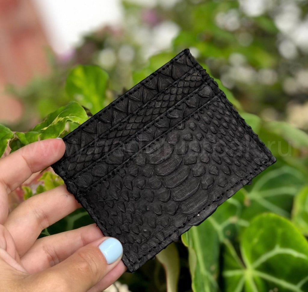 READY TO SHIP Genuine python skin creditcards holder/business cads holder black color unisex wallet small, gift idea , exotic leather craft