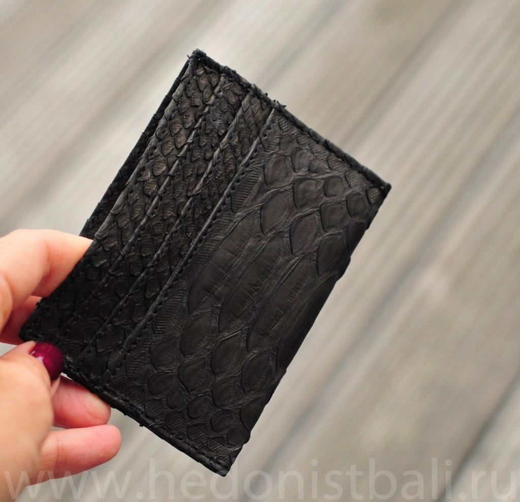 READY TO SHIP Genuine python skin creditcards holder/business cads holder black color unisex wallet small, gift idea , exotic leather craft