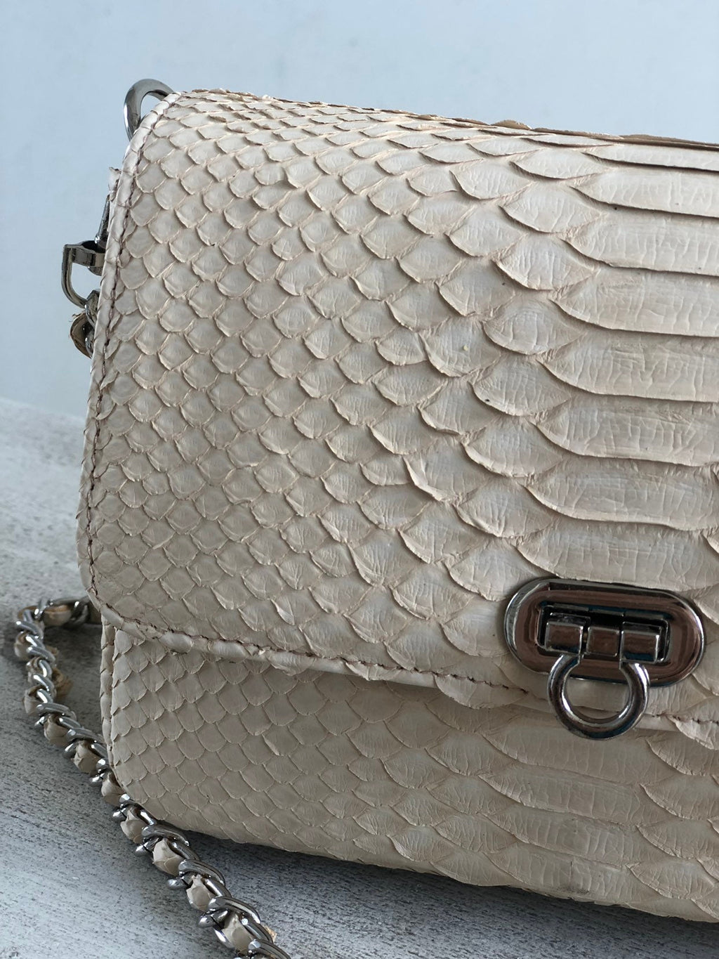 Genuine Python Skin Cream Color Crossbody Detachable Chain Handbag Mini Summer Elegant Classy Purse Clutch, Milk Color Python Leather Lady — Red