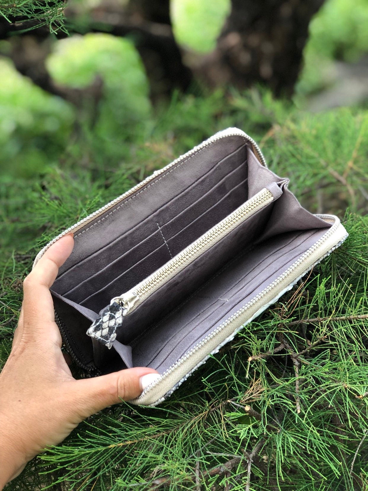 Genuine Python Skin Wallet Organizer — Gray