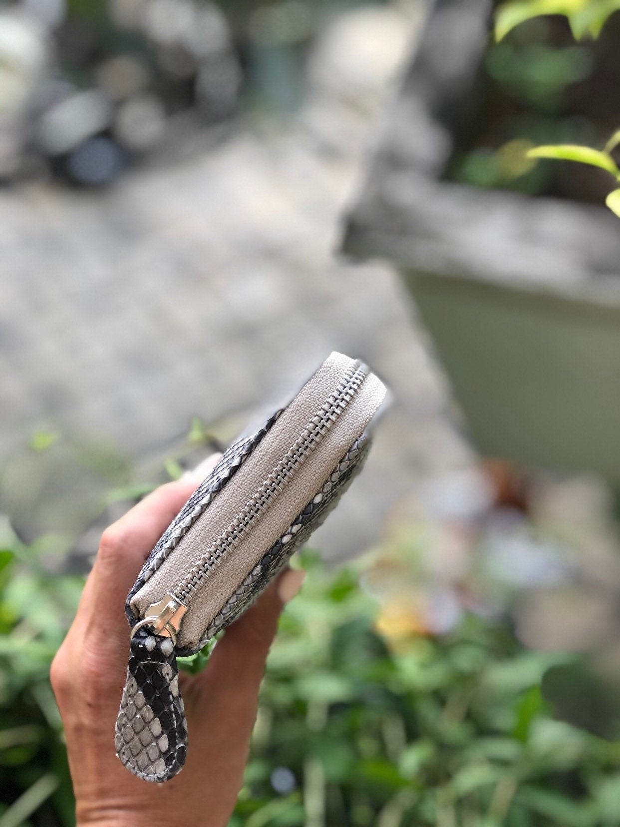 Genuine Python Skin Wallet Organizer — Gray