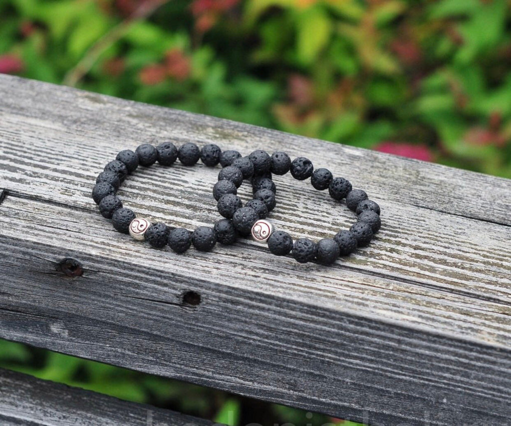 Couples Bracelet Set — Lava Stone Yin Yang