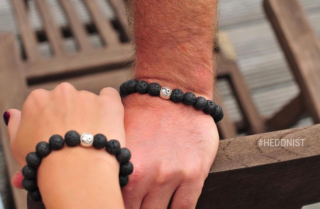 Couples Bracelet Set — Lava Stone Yin Yang