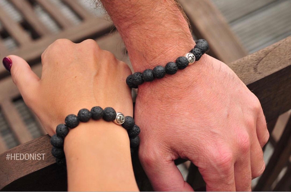 Couples Bracelet Set — Lava Stone Yin Yang