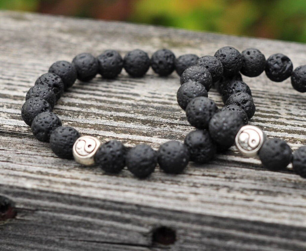 Couples Bracelet Set — Lava Stone Yin Yang
