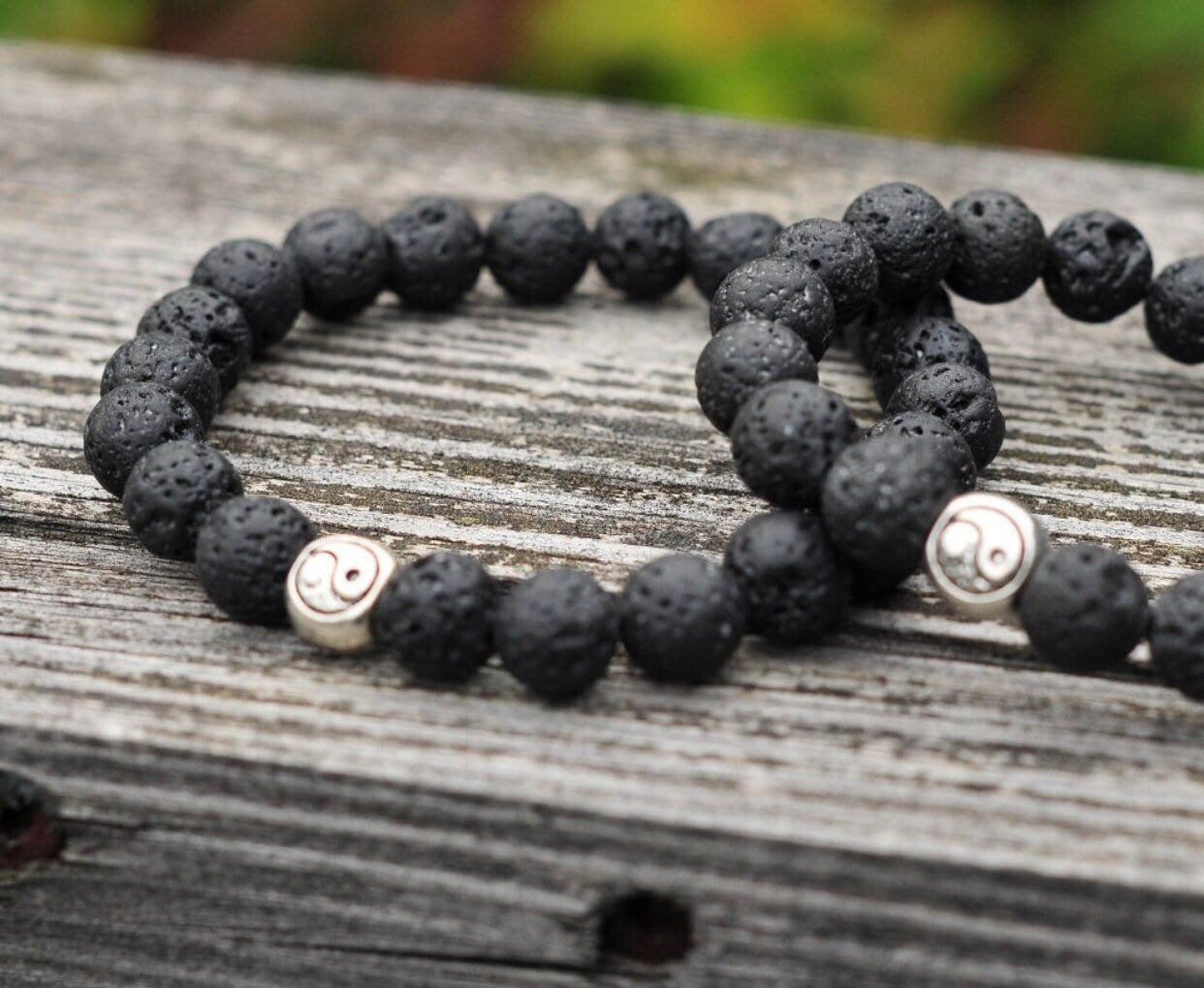 Couples Bracelet Set — Lava Stone Yin Yang