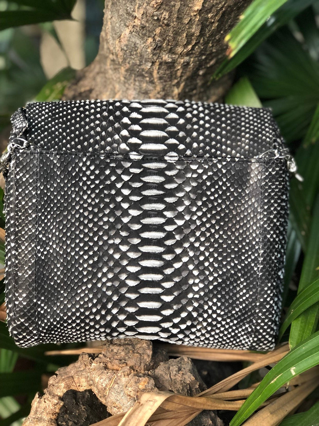 Genuine Python Skin Classy Crossbody Chain Bag Handmade — Black