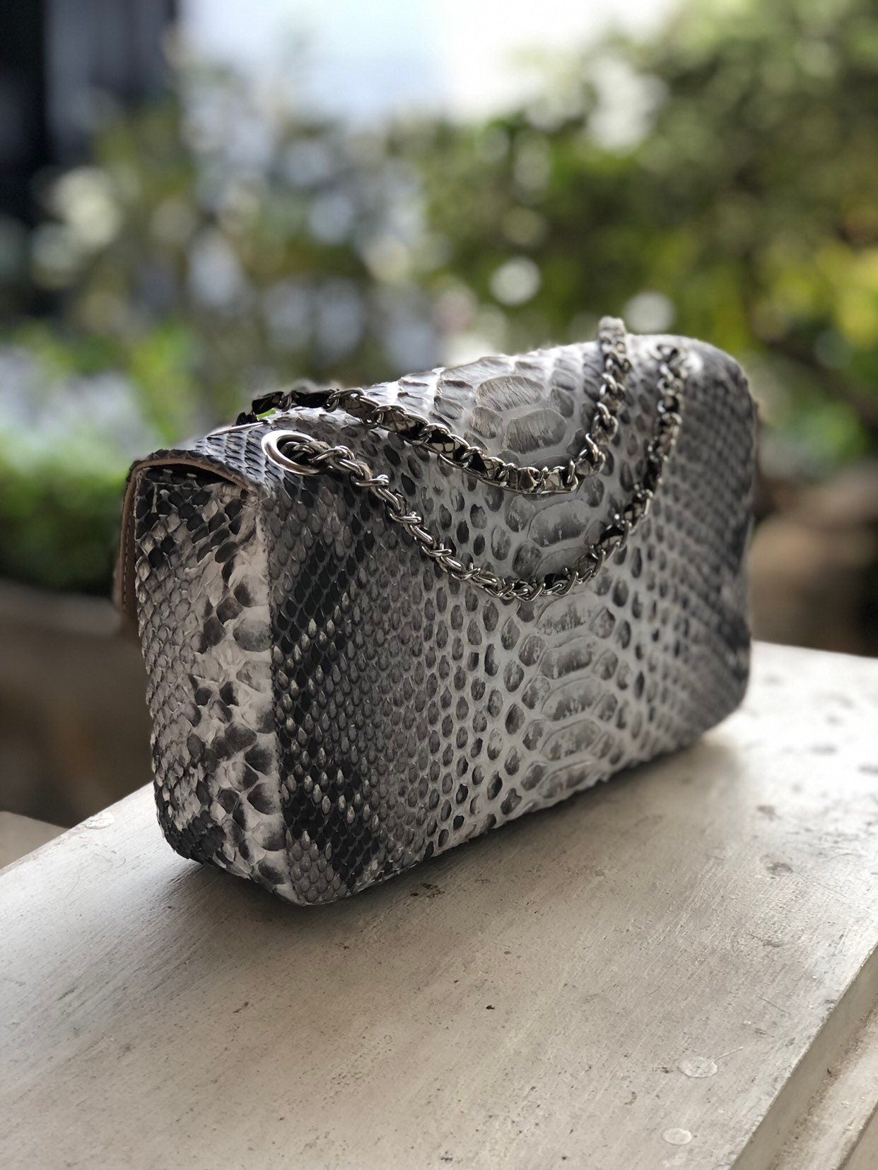 Genuine Python Skin Crossbody Natural Scale Gray Bag — Red