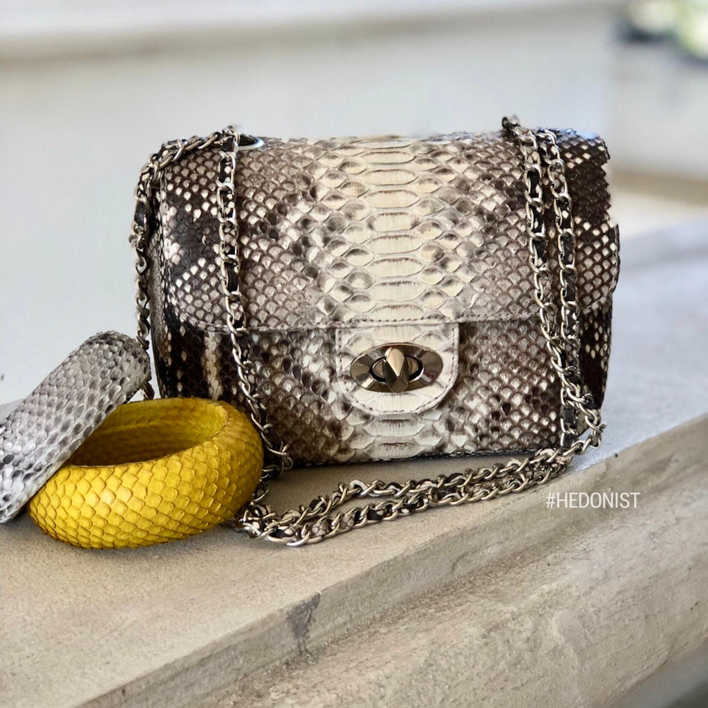 Genuine Python Skin Small Crossbody Bag — Light Grey