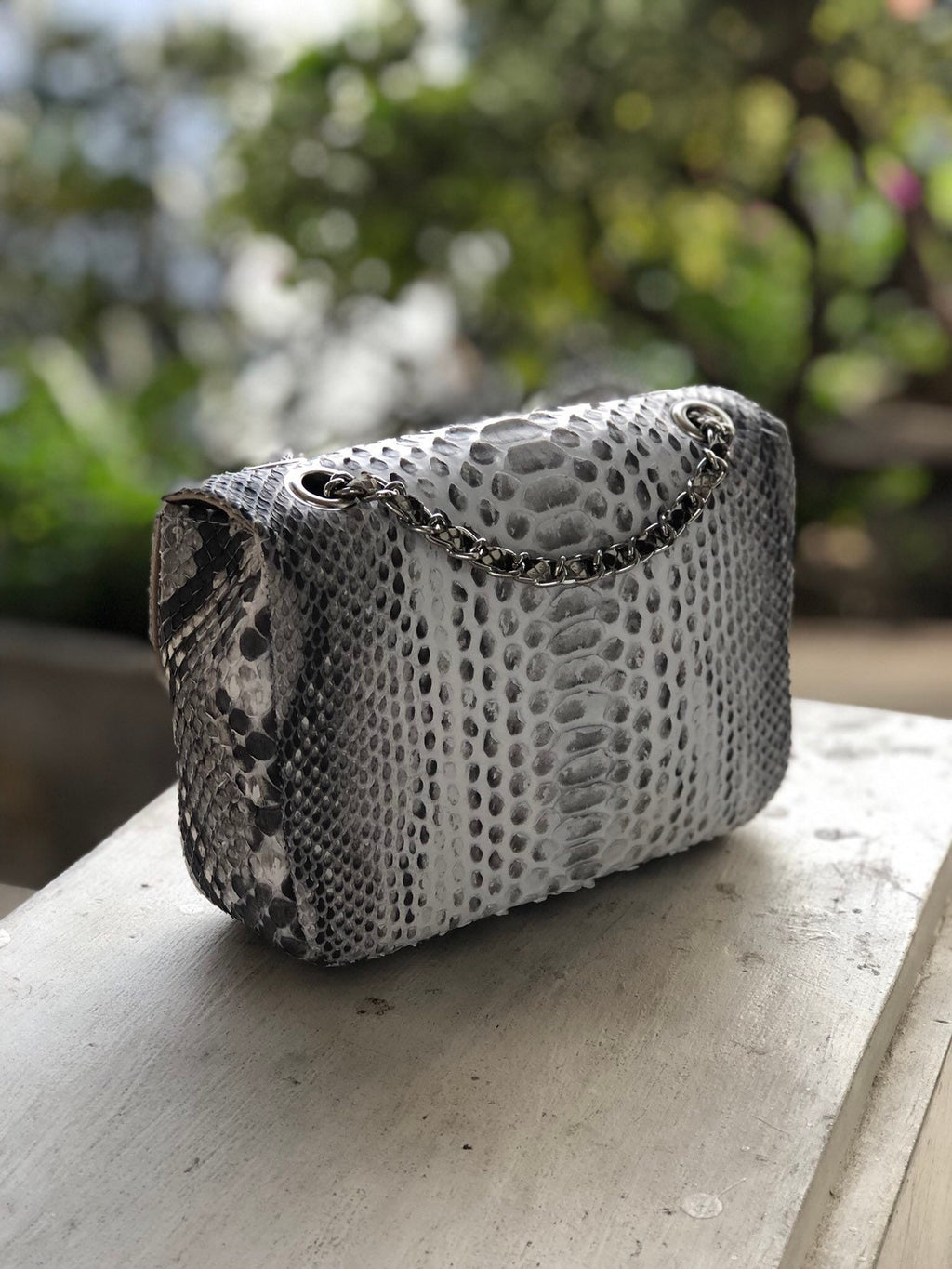 Genuine Python Skin Small Crossbody Bag — Light Grey