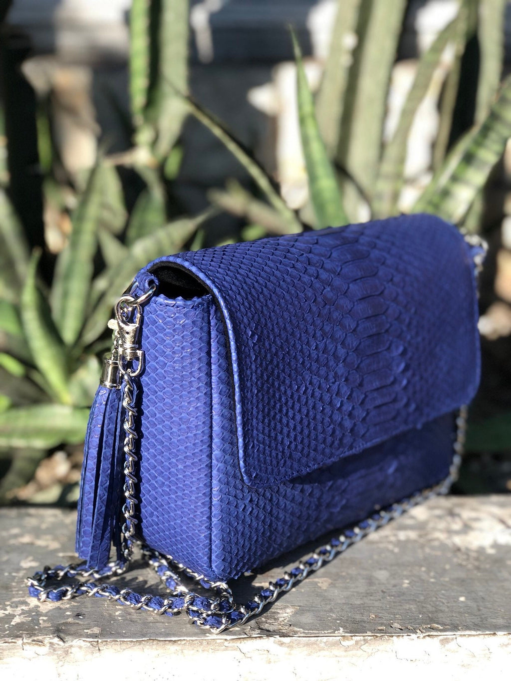 Genuine Python Skin Crossbody Bag — Dark Blue